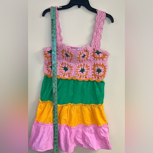 ASOS DESIGN crochet tiered mini sundress in color block - Picture 11 of 11